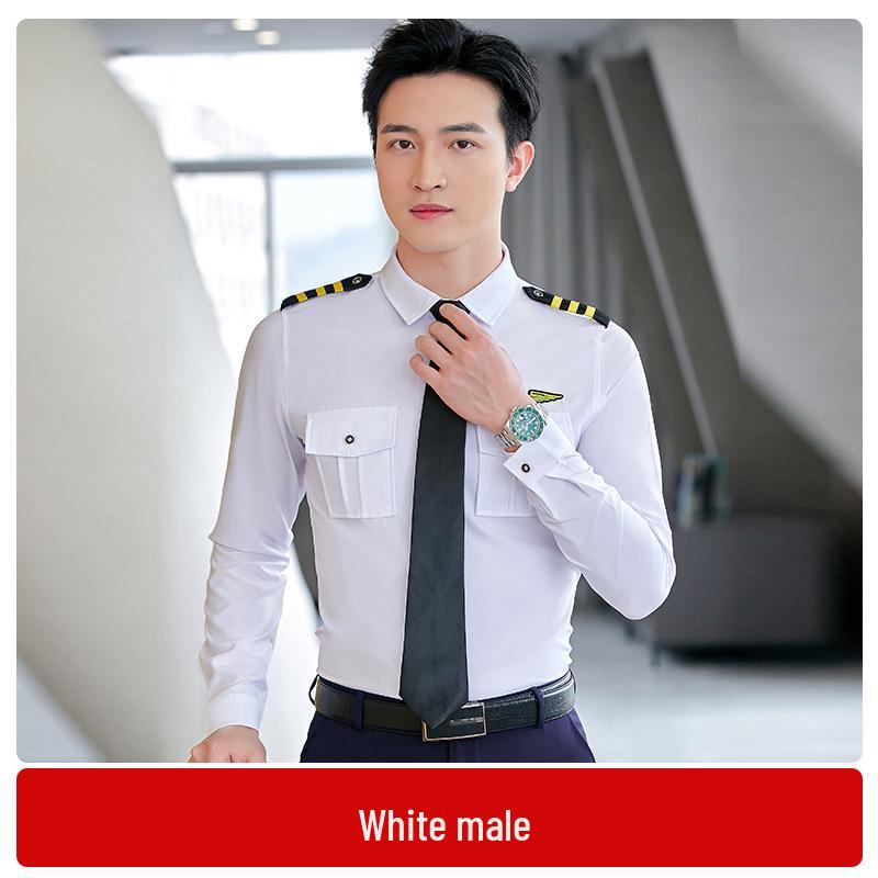 

Pilot and Stewardess Long Sleeve White Uniform Shirt for Men and Women Extra Extra Extra Extra Large
