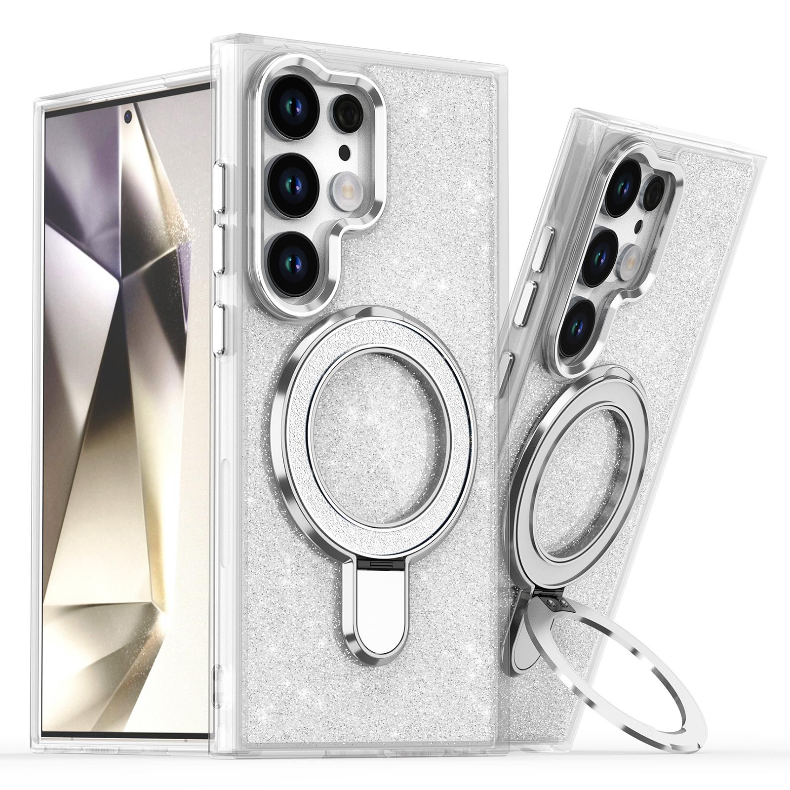 

For Samsung Galaxy S24 Ultra Case Glitter Design TPU+PC Kickstand Phone Protector Transparent