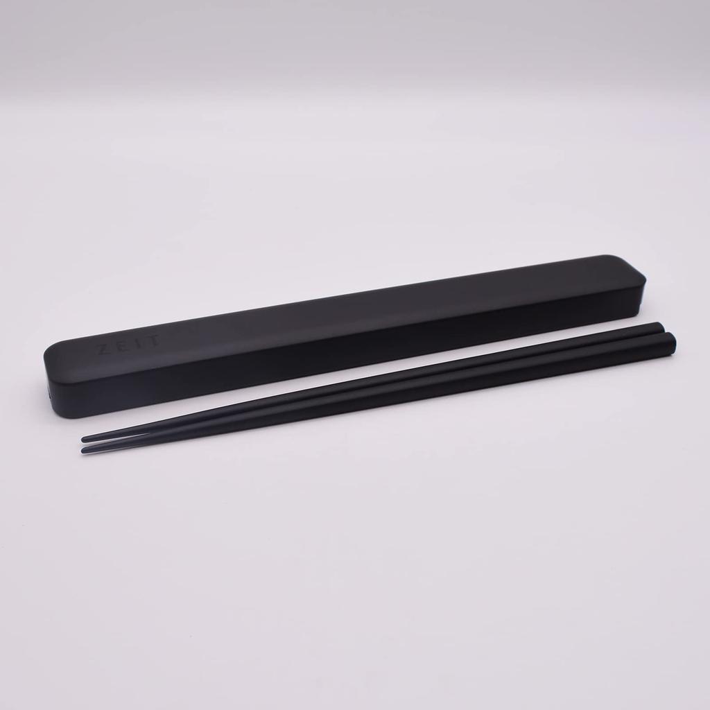 Mitani Yamanaka Lacquerware Chopsticks and Chopstick Case ZEIT Made In C17610 Set, 22.5cm, Black, Japan,