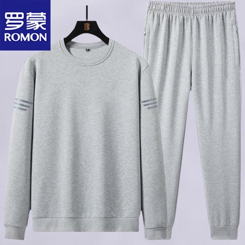 ROMON Men's Casual Loose Fleece Sweatshirt and Jogger Set