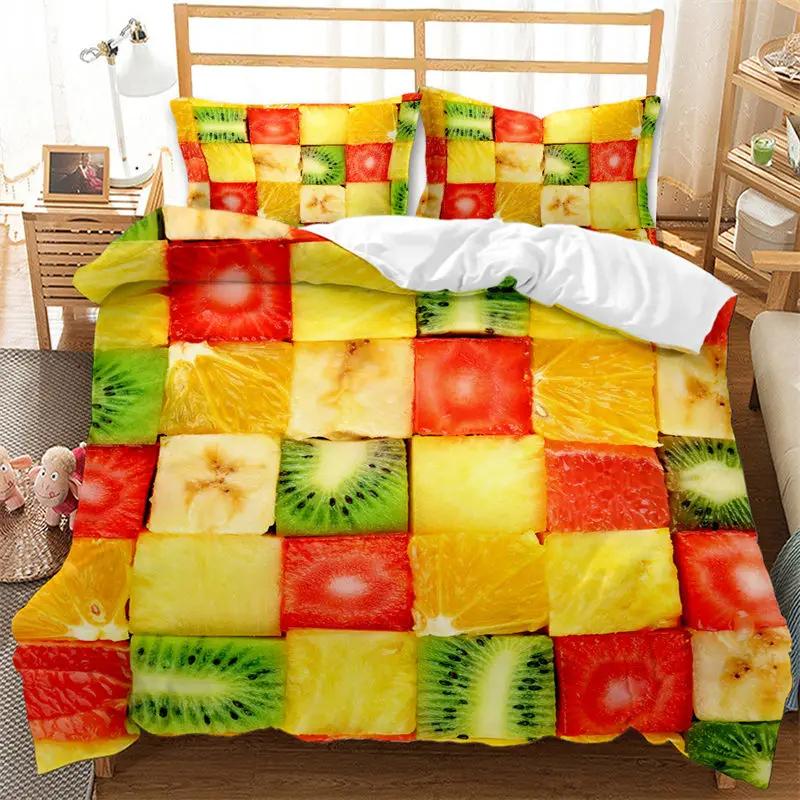 Dessert Theme Bedding Set Microfiber Ice Cream Donuts Pizza Fruits Pattern Duvet Cover Single King For Kids Adults Bedroom Decor