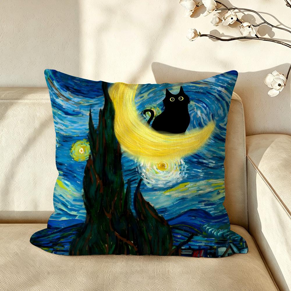 Art Van Gogh Irises BBlack Cat Cushion Cover Pillow Case Antidustmite Pillowcase Silky Short Plush Sofa Cushion Cover hot