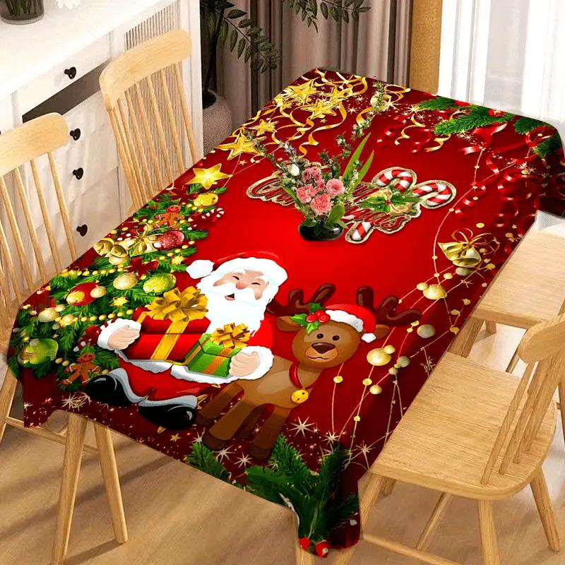 1pc Soft, Stylish, and Beautiful Christmas Tablecloth with Santa Claus, Reindeer, and Holiday Patterns - Durable Machine-Made Material, Suitable for H