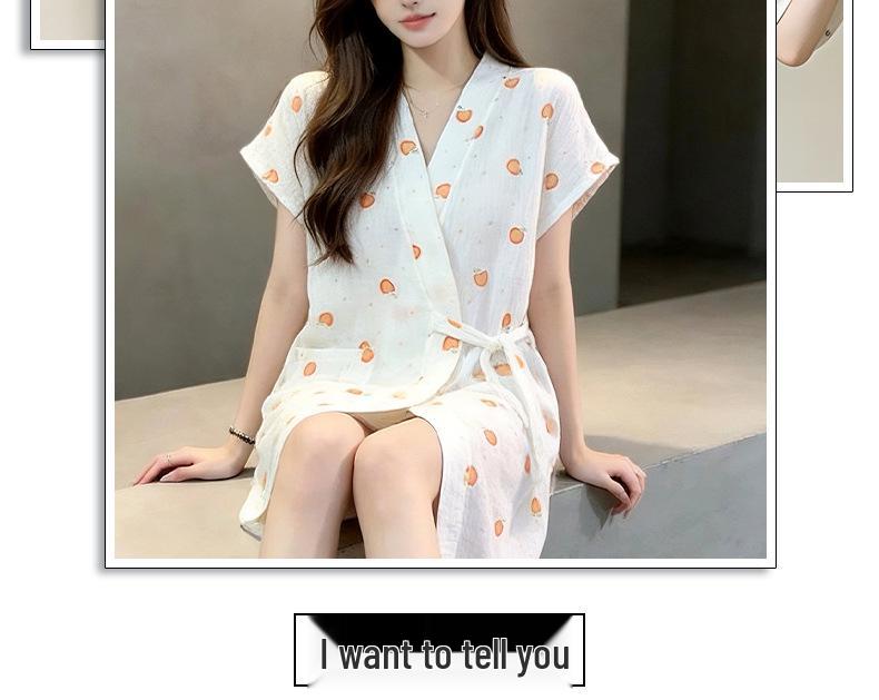 Summer Cotton Gauze Bathrobe and Skirt Pajamas