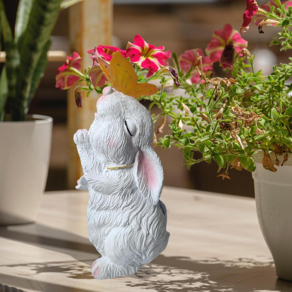 Fairy Garden Figurine Night Light Animals Miniure Rabbit Decorion Sculpture for Planter Pot,