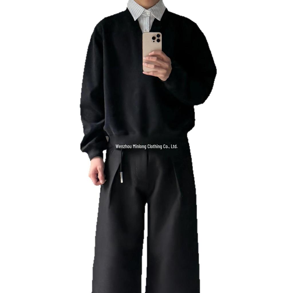 Retro Pasiasta Bluza Dwuczęściowa z Dekoltem w Serek - Młodzieżowy Styl Kolegialny dla Mężczyzn