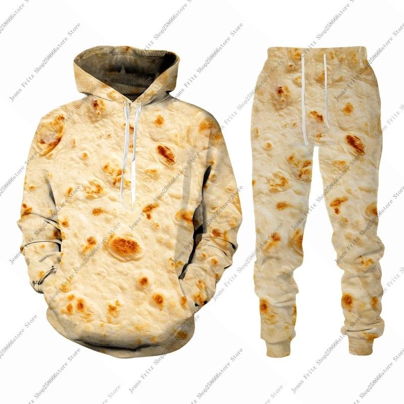 Hoodies Set Pizza Food Print Men Hoodies/Tracksuit Fashion Autumn Winter Clothing Suit Casual Long Sleeve Jogging Suits