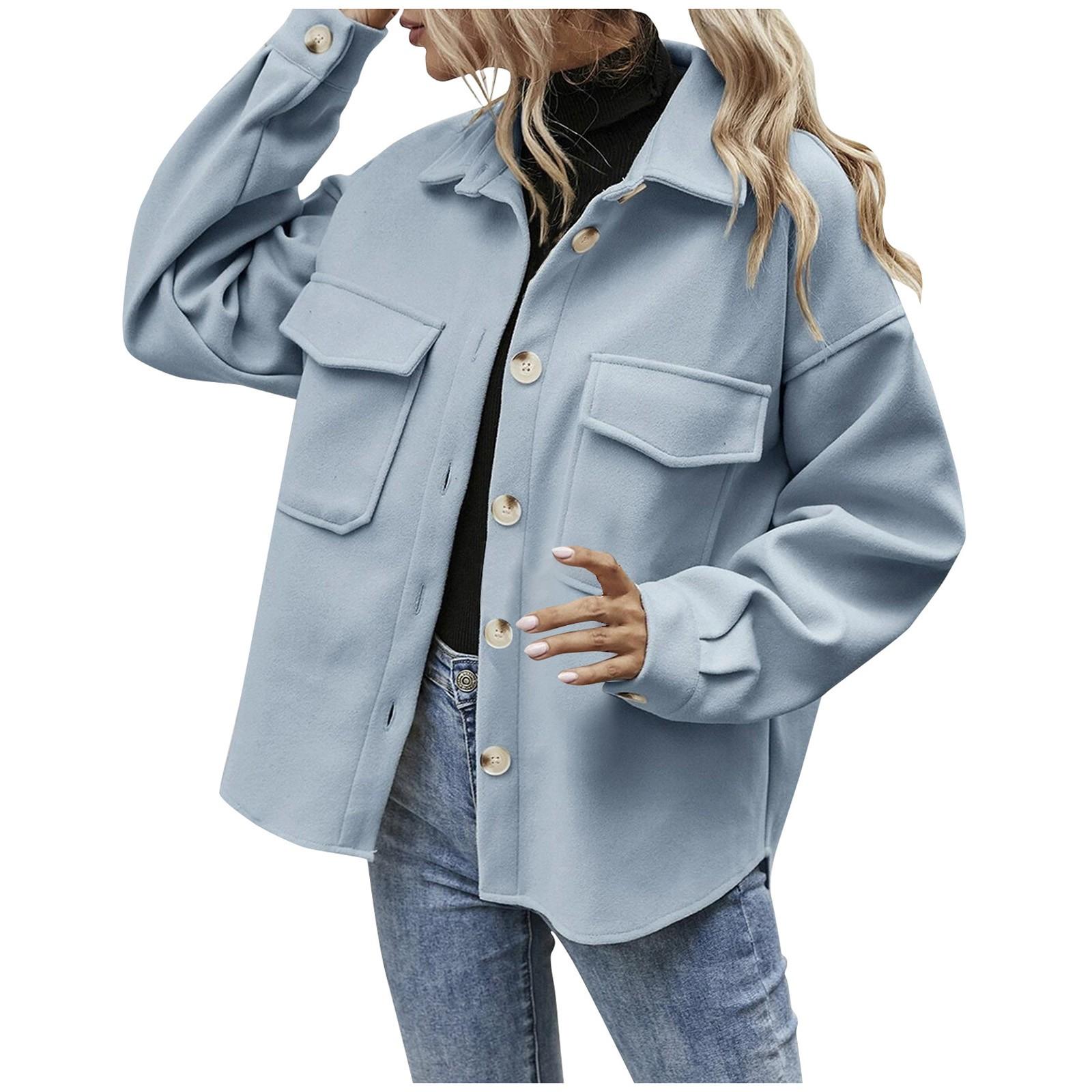 Женская модная однобортная рубашка с длинным рукавом и карманом — фото 3