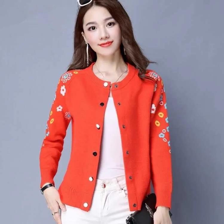 Versione coreana autunnale e primaverile del Cardigan Maglione Corto Largo Maglione Sciarpa da Donna Ricamata Giacca Versatile