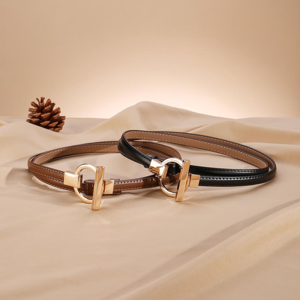 Simple Women Leather Belt Fashion Metal Buckle Slim Belt Adjustable Skinny Waist Belt for Dress,Jeans,Coats&Pants