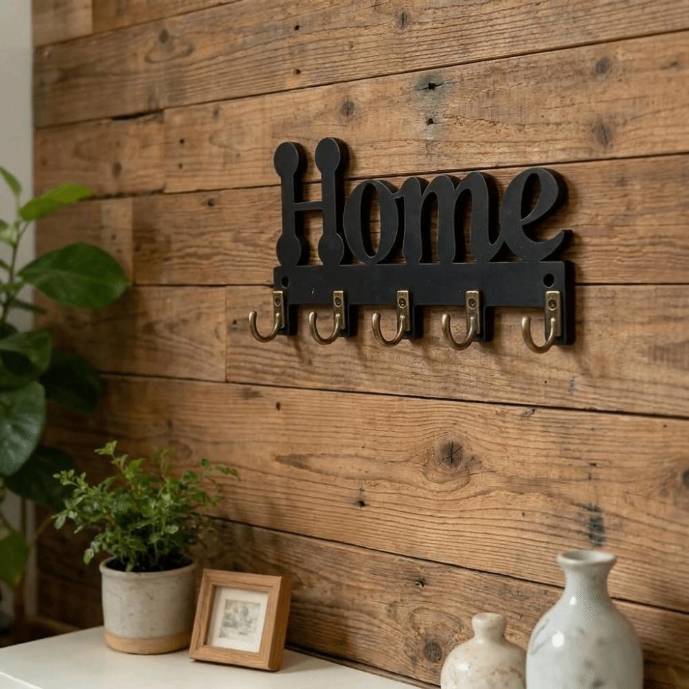 5-Hook Wooden Key Hook Rustic Key Storage Rack Durable Wall-Mounted Key Holder Apartment