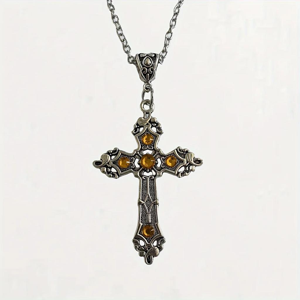 European and American retro simple fashion gothic black gem ruby cross pendant men's women's necklace