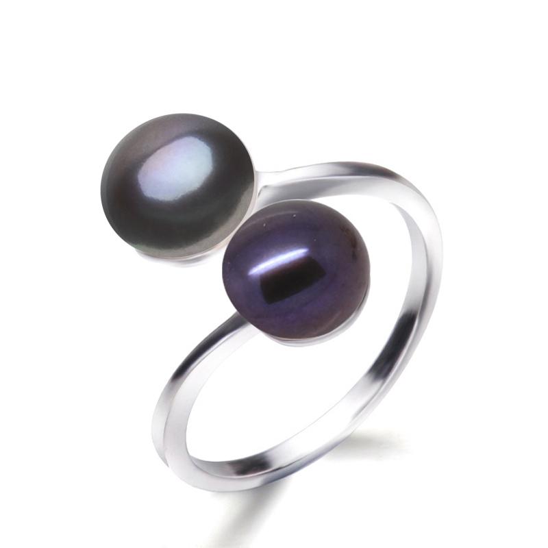 

YouNoble Natural Cultured Sterling Silver Pearl Ring Women,White Double Adjustable Ring With Pearl Wife Mother Birthday Gift