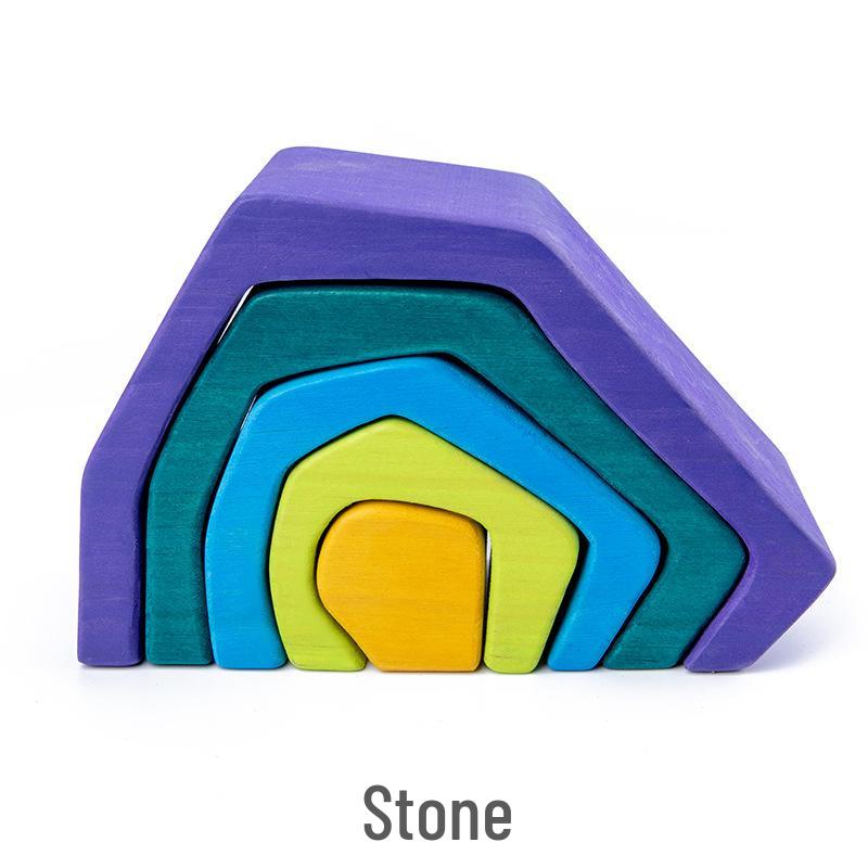 Four Elements Little Tree House Coral Wooden Stackable Building Blocks for Children's Pretend Play