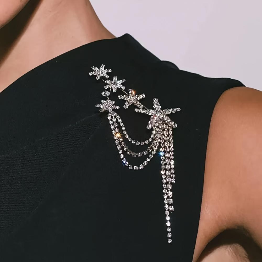 

1PC Star Fringe Brooch Design Sense Rhinestone Corsage Luxury Temperament Accessories Women срібний
