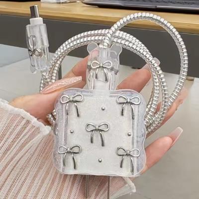 Χαριτωμένο 3D Clear Bowknot προστατευτικό κάλυμμα καλωδίου USB για iPhone 18W 20W Φορτιστής Αντιχαρακτηριστική Θήκη Data Line Winder