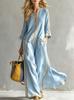 Summer new European and American style striped V-neck loose holiday style long dress women's fashion casual beach