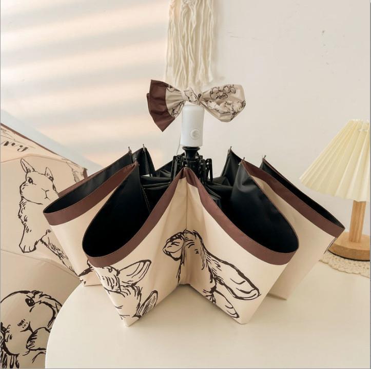 

Автоматический шикарный зонт от солнца и дождя с очаровательным дизайном кролика и защитой от УФ-лучей Auto Brown Rabbit