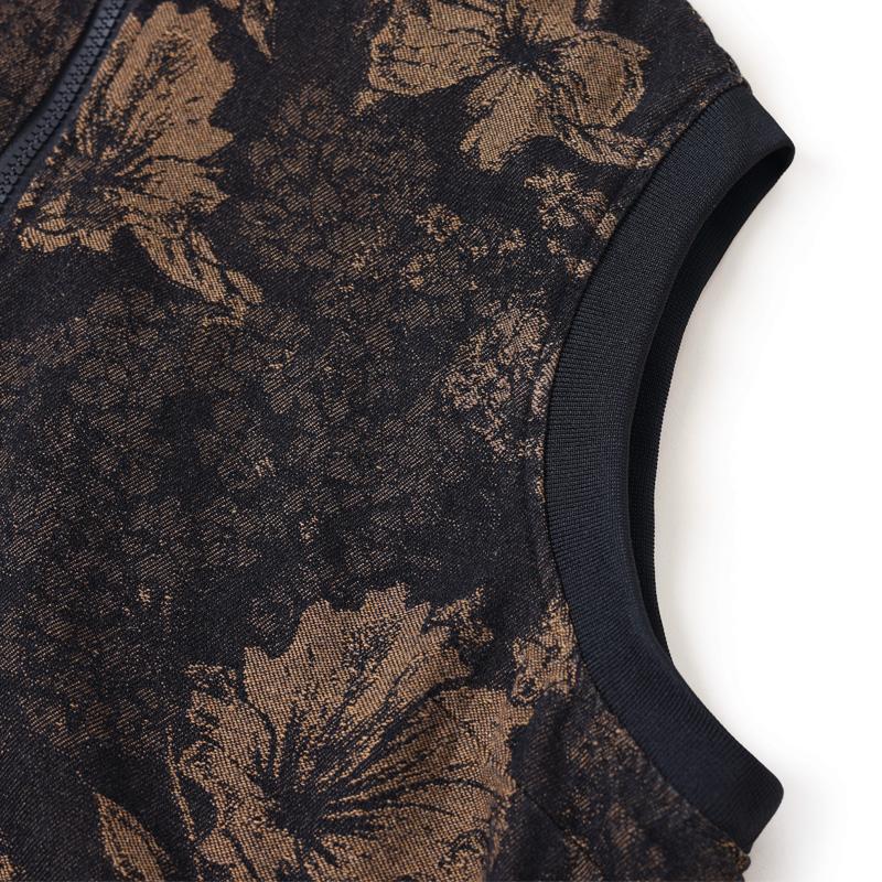Ladies Oversized Sleeveless Waistcoat Floral Pattern Zip Collar Vest Plus Size Autumn Outerwear for Elderly Women