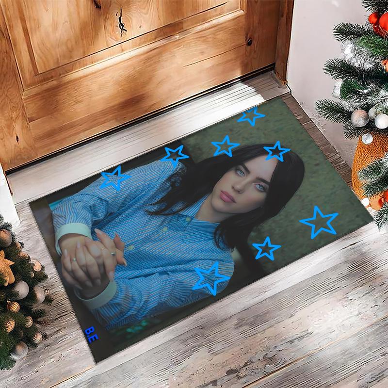 Blødt Krystalfløjl Gulvtæppe, Billie Eilish Anti-slip Dekorativt Tæppe, Plys Områdemåtte Til Indendørs Boligdekoration