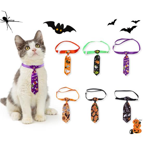 Halloween Dog Tie Collar Pets Pumpkin Ghost Necktie Adjustable Necktie Collar for Cat Doggy Festive Holiday Dress-up Accessories