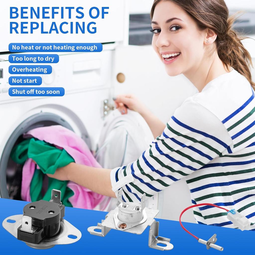 6931EL3003D Limit Thermostat, 6323EL2001B Dryer Thermistor, 6931EL3001E Thermostat, 6931EL3003D Dryer Thermal Fuse Kit Compatible with LG Kenmore