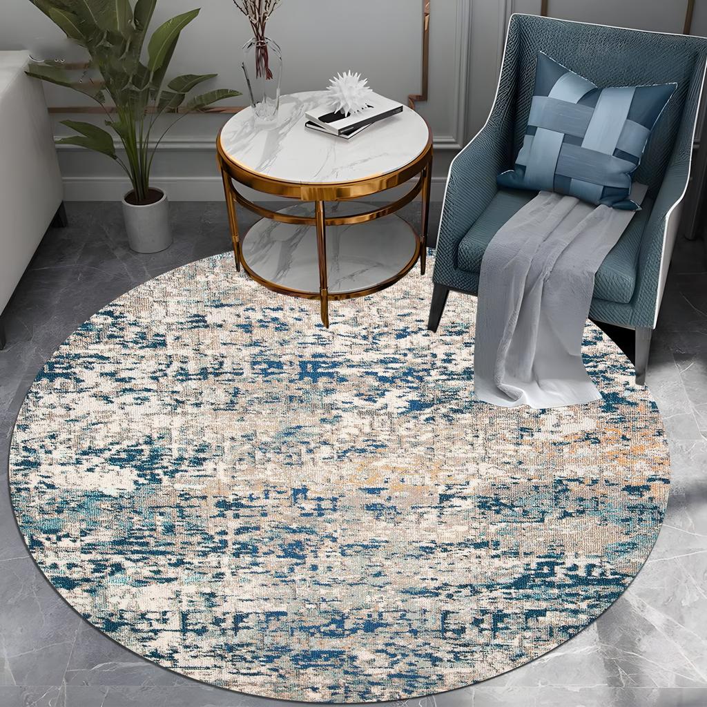 Blue Round Area Rug - Modern Tonal Shift Design, Non-Slip Soft Carpet for Living Room Bedroom Decor