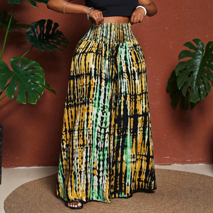 Women's High Waist Tie Dye Printed Wide Leg Pants Casual Loose Palazzo Trousers