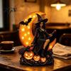 Dark Aesthetic Room Decor Halloween Witch on Crescent Moon Decorative Light, Gothic Detailed Fantasy Figurines Lamp, Resin Figurine for Home Tabletop