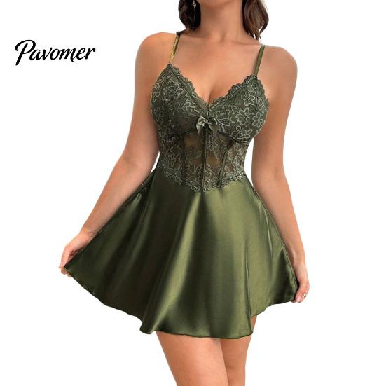 Slip Loungewear Comfortable Women Satin Nightdress Spaghetti Straps Lace V Neck Short Nightgown Nightgown Sexy Sleeveless Mini Dress Nightwear