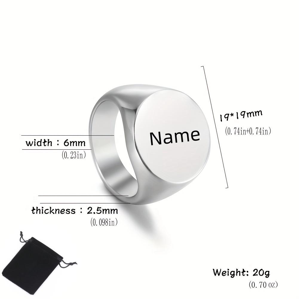 Customized Name Date Retro Round Face Ring Stainless Steel Simple Round Personalized Name Stamp Ring Fashion Jewelry Gift 19