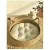 OUZEY Rattan Weaving Cat Basket Pet Cat Bed With Cushion Soft Warm Puppy Kitten Bed Donut Round Comfortable Sleeping Cat House