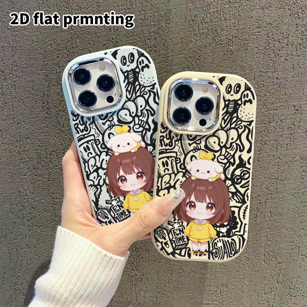 Phone Case: 2D Flat Design Suitable for iPhone 18 17 16 15 14 13 Pro Protective Case, Couple Style, Short-haired Girl, Christmas and Halloween Gift