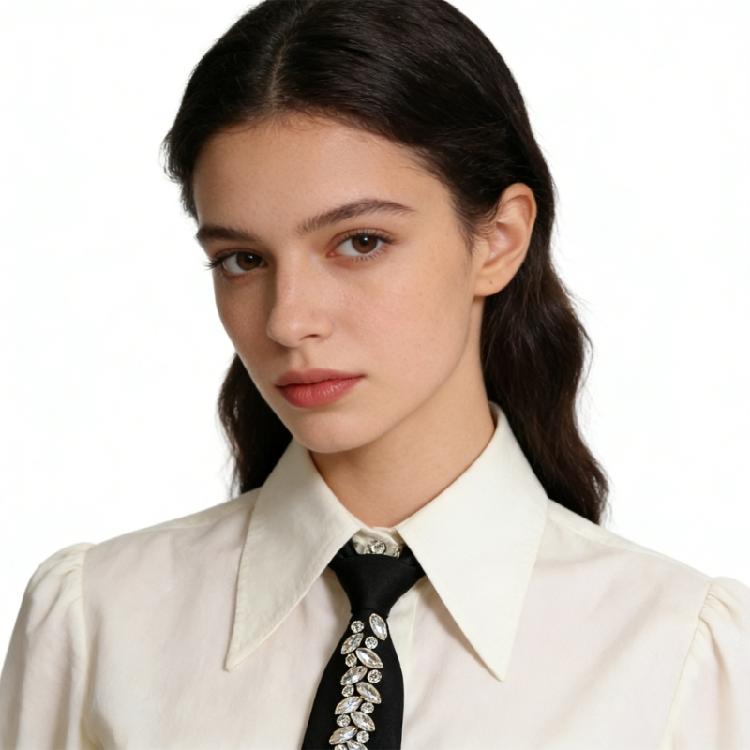 Luxurious Crystal Decors Neck Tie For Grooms Bridesmaids And Guests Long Necklace Preknotted Tie for Party Gathering