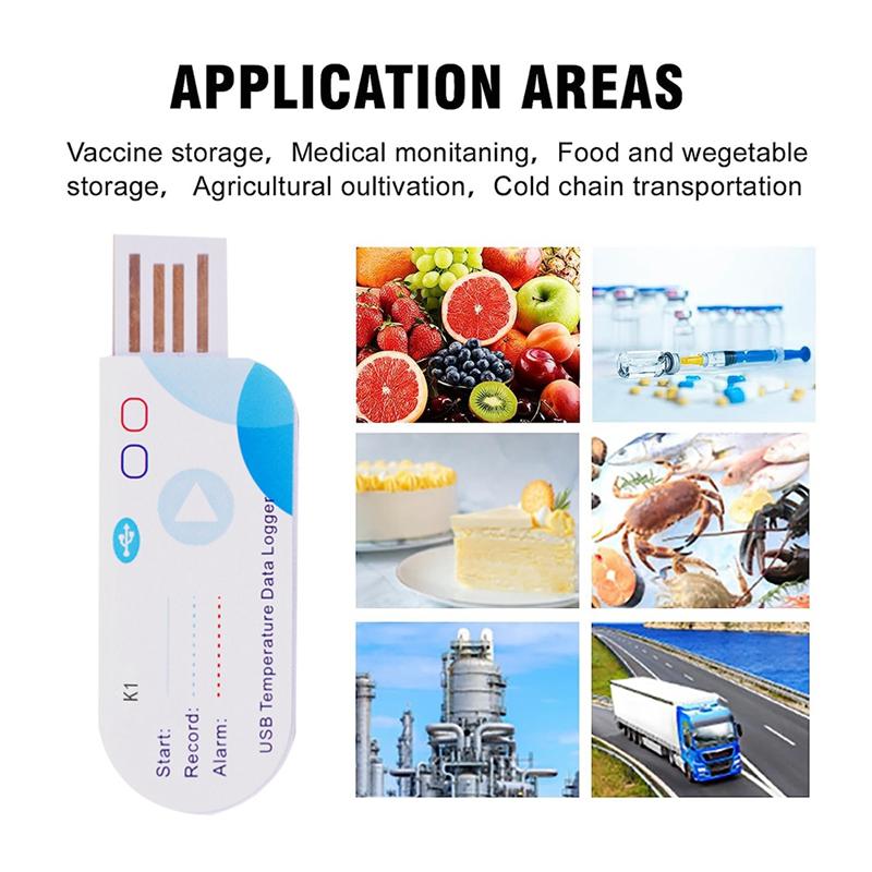 AA58 USB Temperature Data Logger 14400 Points USB Report 60 Days IP65 Disposable Recorder