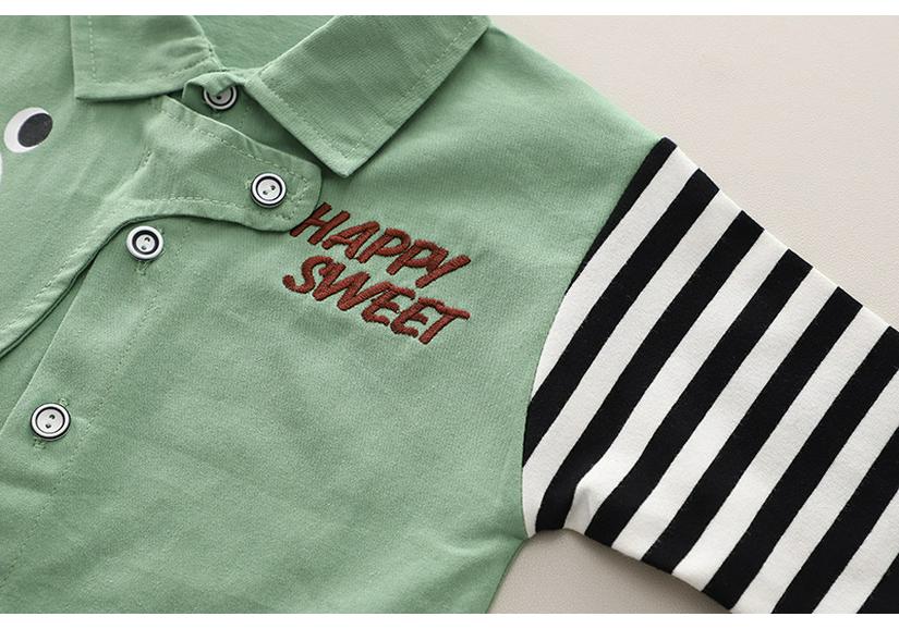 Children's Two-Piece Workwear Set: Boys' Striped Patchwork Long Sleeve Shirt for Spring and Autumn