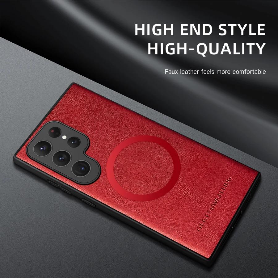 Luxury Magsafe Magnetic Phone Case for Samsung Galaxy S24 S25 Ultra S23 FE S22 S21 S20 Plus Note 20 10 + Leather Silicone Cover