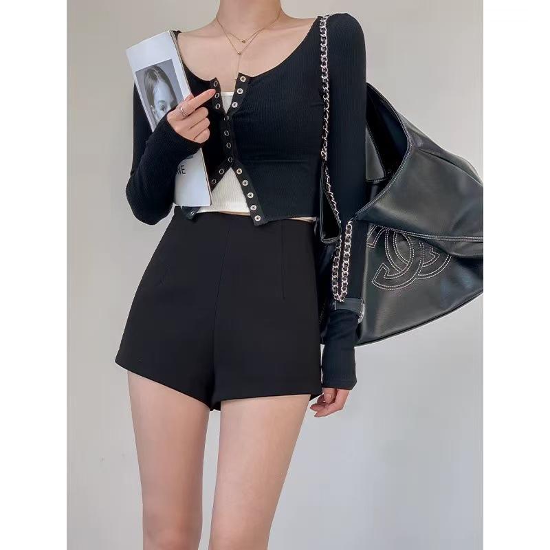 

Шорты больших размеров с высокой посадкой, черные, с широкими штанинами - корейский стиль для весны/лета. 3XL