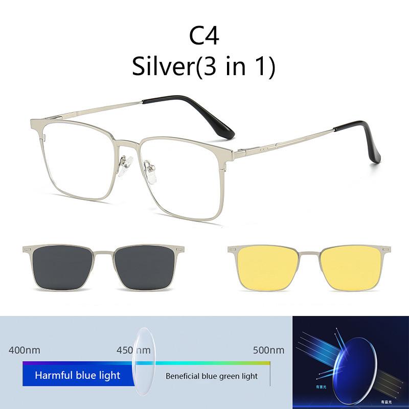 Metal 3 In 1 New Style Magnet Clip On Glasses Frame Trend Polarized Sunglasses For Men  Optical Computer Glasses Uv400