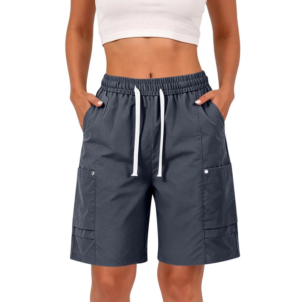 Unisex Summer Outdoor Casual Shorts Loose Fit Sportswear Five Inch Length Elastic Waistband with Drawstring and Multiple Pockets