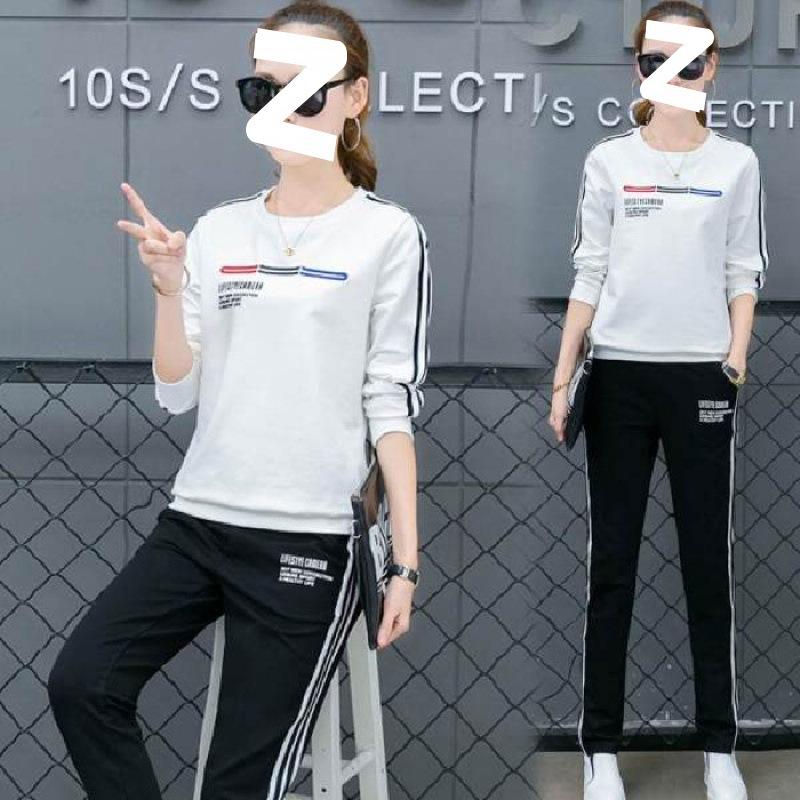 Frühling und Herbst Koreanischer Stil Sportbekleidung Bedruckter Mode Lässiger Anzug Damen Langarmhose Zweiteiliges Set