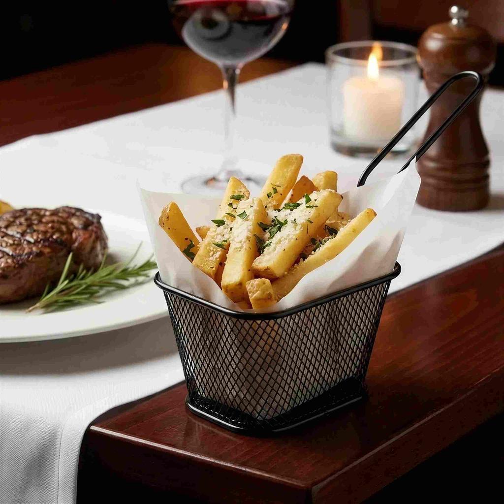Mini Fries Basket Black 350Ml Powder Coated For Serving Dishes