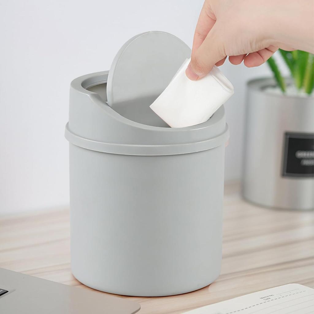 Plastic Countertop Waste Bin with Swing Lid, Tiny Garbage Can, Mini Desktop Trash Can