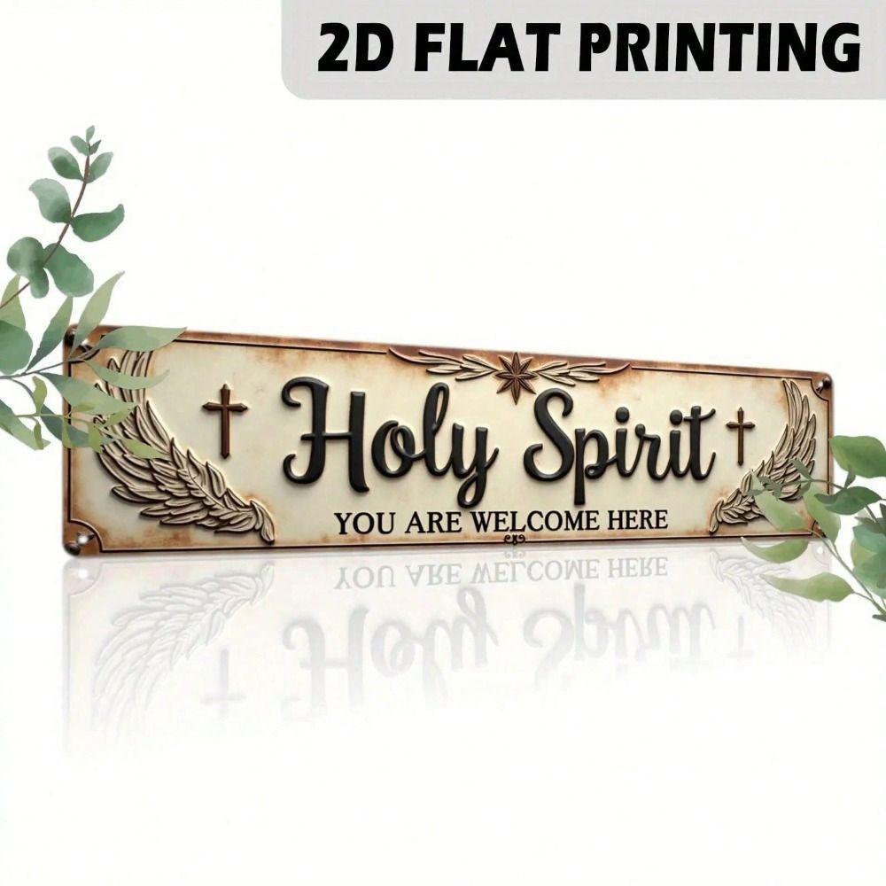 Vintage Christian Metal Wall Decor Holy Spirit Cross Wings, Rustic Farmhouse Church Worship Sign