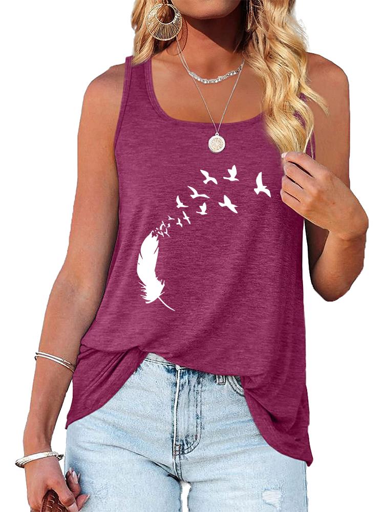 Women Fashion Print Sleeveless Top Summer Casual Round Neck T-shirt Pullover Loose Ladies Round Neck Tank Top