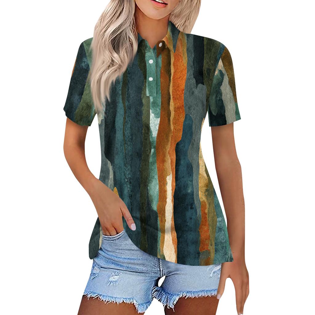 Women's Fashion Casual Lapel Short Sleeve Printed Shirt Women's Button Up Tops