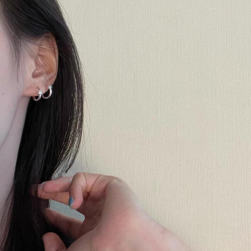 Simple Mini Micro-set Silver Earrings Female Daily Cold Wind Hundred Match Earrings Adjustable Vein Circle Elegant Simple Hoop Earrings