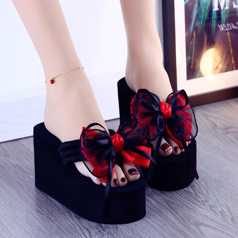 Korean Style Thick-Soled Wedge Heel Women's Flip-Flops - Non-Slip, High-Heeled Beach Sandals