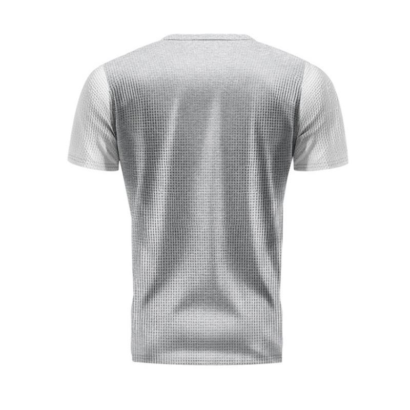 Men's Oversized Waffle Knit Color Block Short Sleeve Henley T-Shirt.