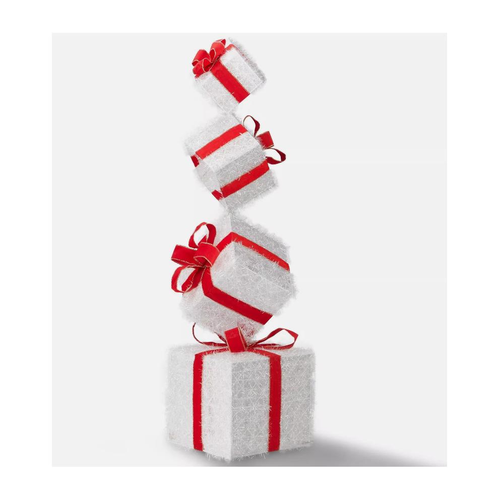 3ft Christmas 80 LED Lighted Gift Box Tower Pre-lit Stacked Xmas Present Boxes